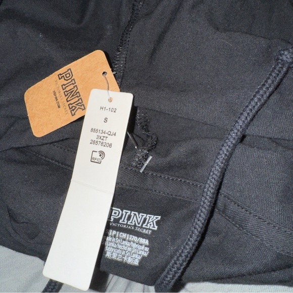 PINK Victoria’s Secret Black White Hoodie Iridescent Logo Women’s Size Small - Picture 4 of 4